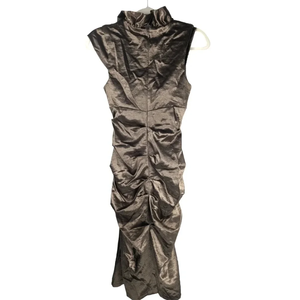 Xscape By Joanna Chen Ruffle Metallic Bronze Bodycon Formal Dress Size 4 - Picture 4 of 12